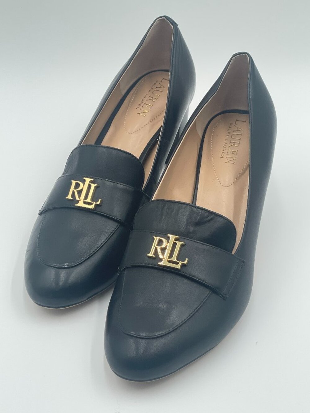 Lauren Ralph Lauren Brendi Black Leather Loafer Block Heel Pumps - Size 9B